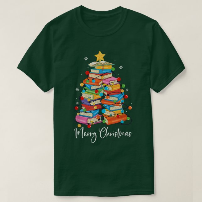 Camiseta Folha de Leitura do Xmas da Biblioteca de Árvores  (Frente do Design)