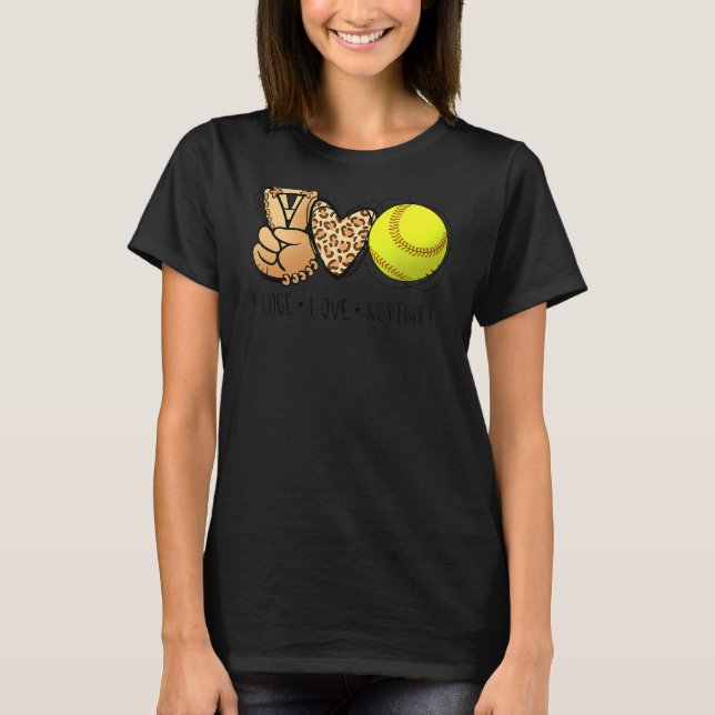 Camiseta Folha de Mães de Softball de Paz Leopard Imprimir  (Frente)