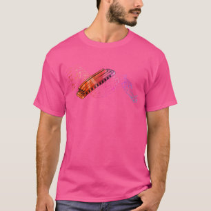 Camiseta Folha de Música Colorida com Harmônica para Harmôn