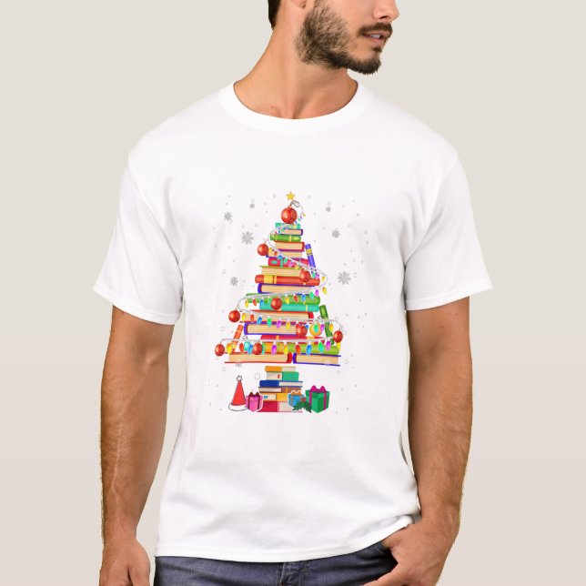 Camiseta Folha de Natal Feliz Livro de Árvore (Frente)