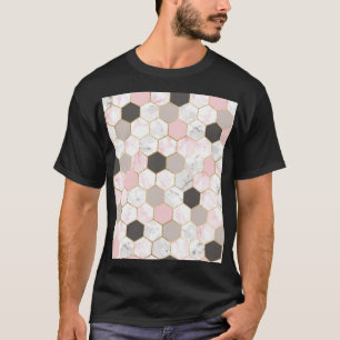 Camiseta Folha de ouro geométrica, padrão de hexágono mármo
