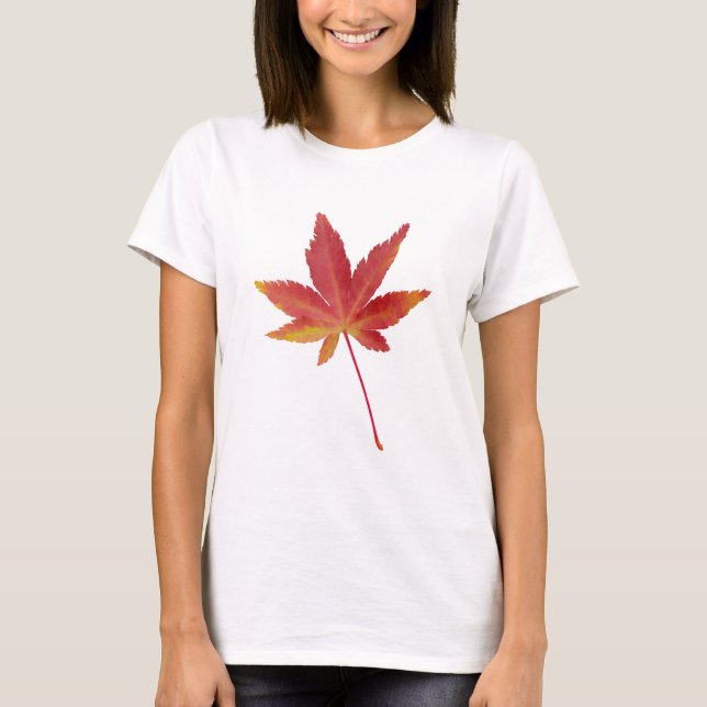 Camiseta Folha de outono do solteiro Vermelho (Frente)