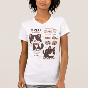Camiseta Folha de Personagem de Gato Tuxedo Kawaii Arte de