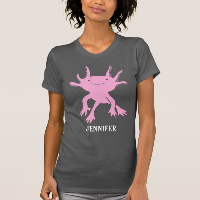Camiseta Folha de Salamandra Cor-de-Rosa Axolotl Cuta Perso (Frente)