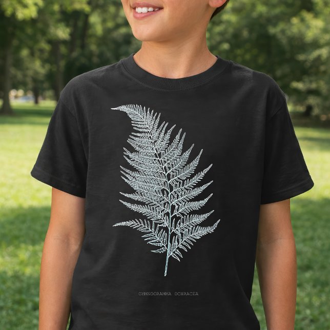 Camiseta Folha de Samambaia Ocre, Gymnogramma Ochracea (Ochre Fern Frond, Gymnogramma Ochracea. Boy Basic Black T-Shirt)