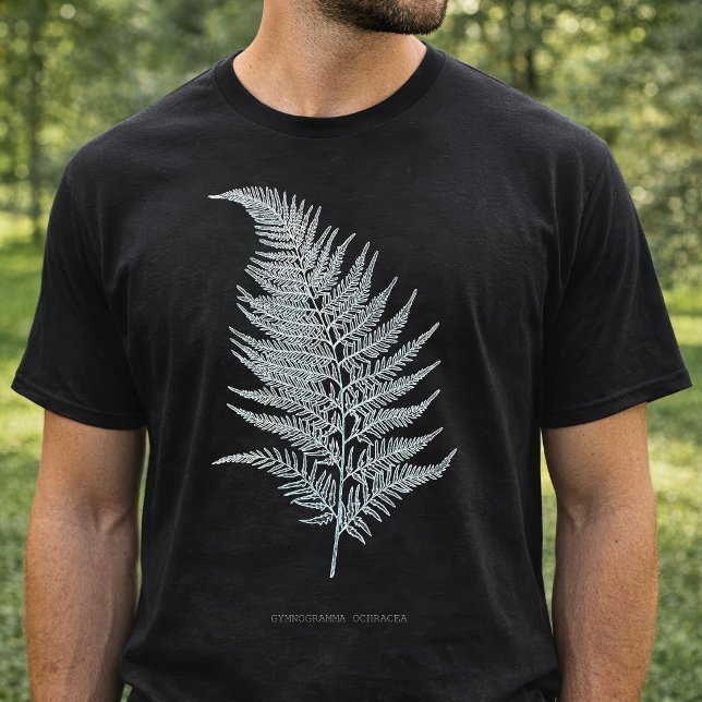 Camiseta Folha de Samambaia Ocre, Gymnogramma Ochracea (Ochre Fern Frond, Gymnogramma Ochracea. Men Basic Black T-Shirt)