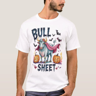 Camiseta Folha de Touro de Halloween,Vaca Fantasma Divertid