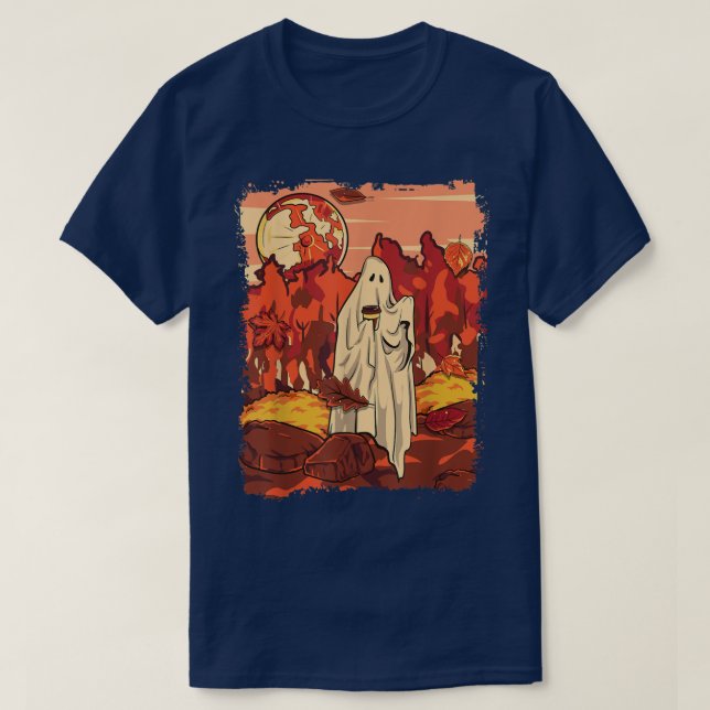 Camiseta Folha Ghost Café Autumn Folhas Call Season Cozy (Frente do Design)