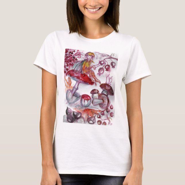 Camiseta FOLHA MÁGICA DE MUSHROOMS Fantasia Branca Vermelha (Frente)