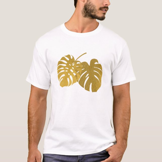 Camiseta Folha Tropical de Monstera Dourada Moderna (Frente)