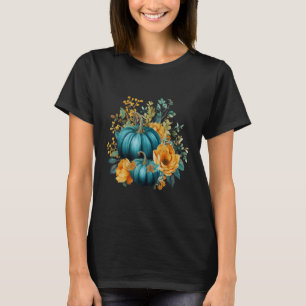 Camiseta Folhagem de Colheita Floral de Bombas de Teal Autu