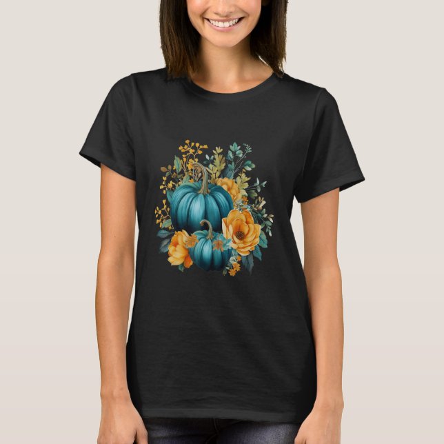 Camiseta Folhagem de Colheita Floral de Bombas de Teal Autu (Frente)