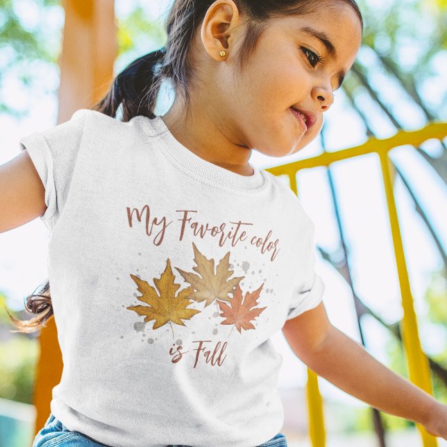 Camiseta Folhagem de outono de Cores de Água Simples ("My favorite color is Fall" T-shirt with watercolor fall foliage and calligraphy script. )