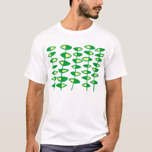 Camiseta Folhas Alternadas Abstrato - Verde e Creme