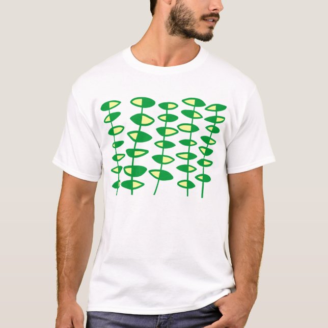 Camiseta Folhas Alternadas Abstrato - Verde e Creme (Frente)