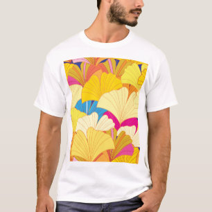 Camiseta Folhas amarelas de gingko, padrão sem costura.