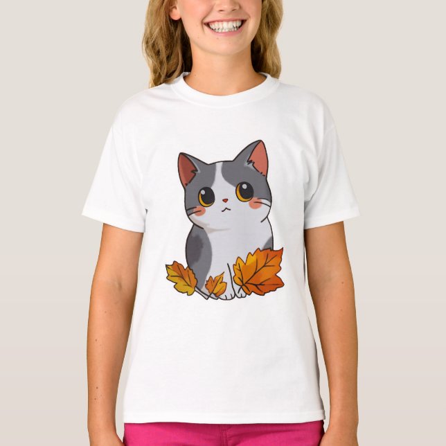 Camiseta Folhas bonitinhas de gato (Frente)
