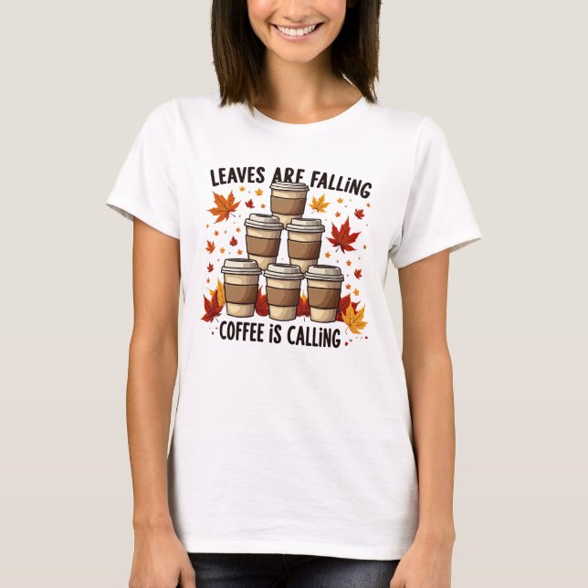 Camiseta Folhas Caindo, Chamando Café - Café Cair (Frente)