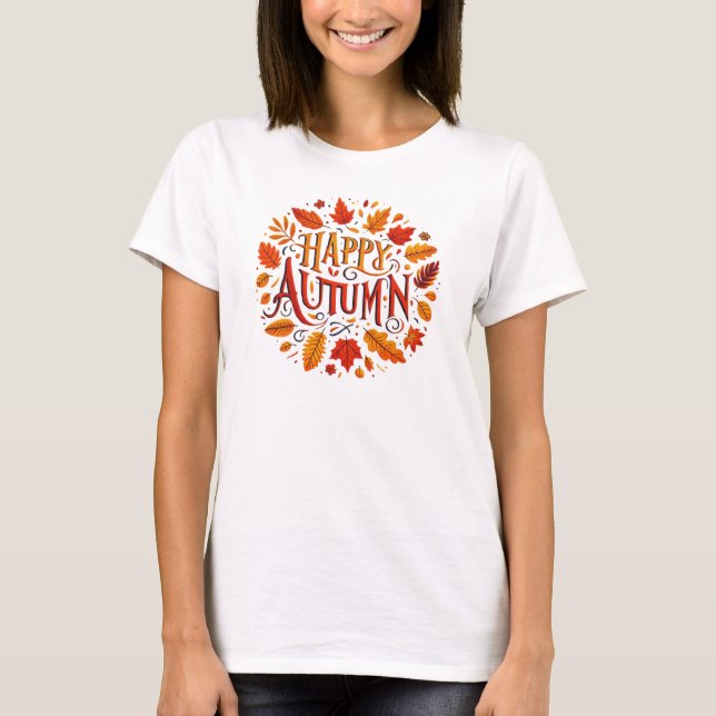 Camiseta folhas clássicas e feliz outono (Frente)