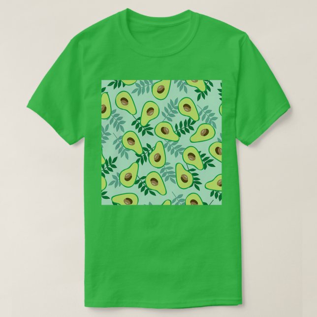 Camiseta Folhas de abacado maduras de fundo verde claro (Frente do Design)