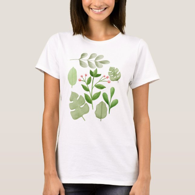 Camiseta Folhas de abstrato, Folhas de Plantas (Frente)