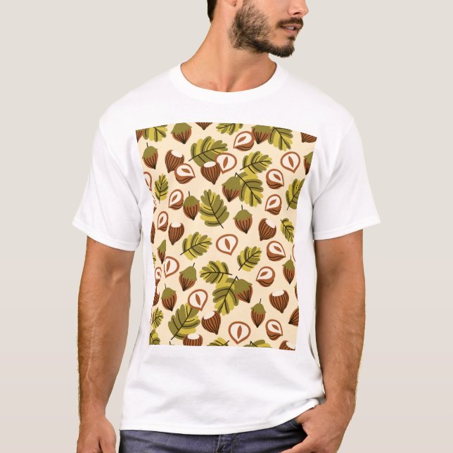 Camiseta Folhas de avelã Acorns Sem Semente Padrão (Frente)