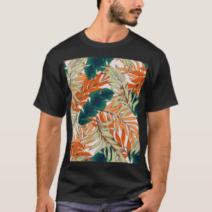 Camiseta Folhas de bege verde tropical, padrão sem costura.