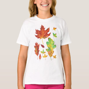 Camiseta Folhas de Bordo Vermelho e Carvalho Dourado Aquare