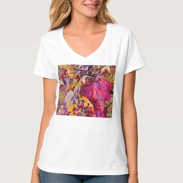 Camiseta Folhas De Cima Transformadas Em T-Shirt Com Cores  (Frente)