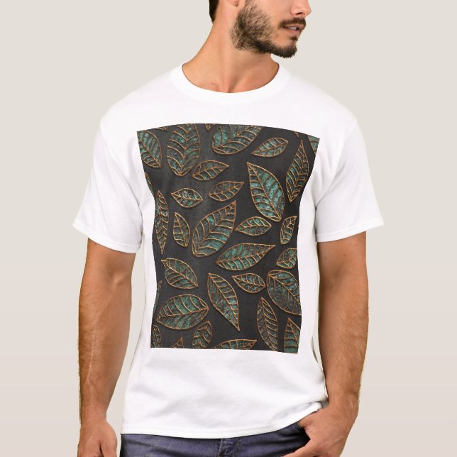 Camiseta Folhas de cobre: textura preta do grunge. (Frente)