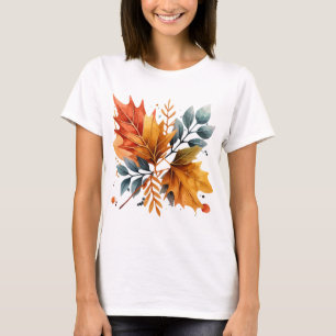 Camiseta Folhas de Cores de outono de Watercolor