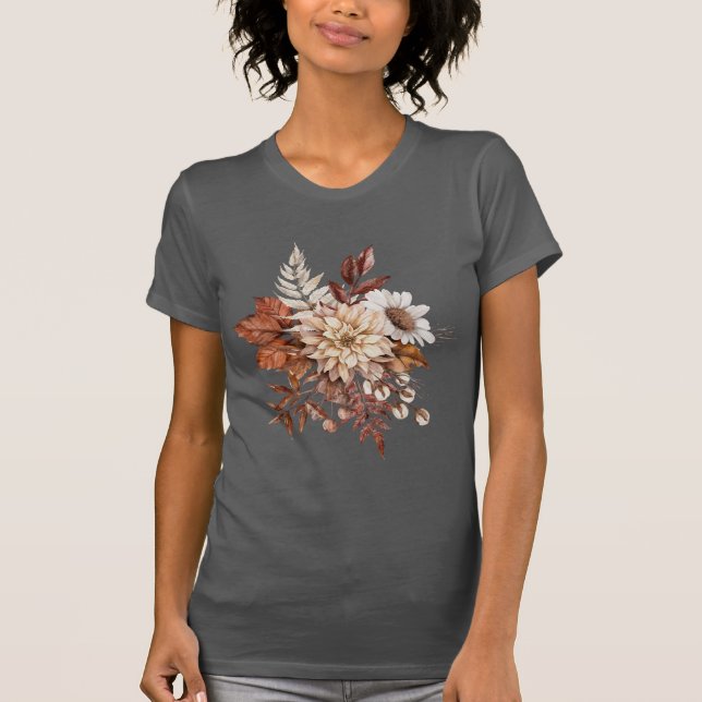 Camiseta Folhas de Flores de Outono Vintage (Frente)