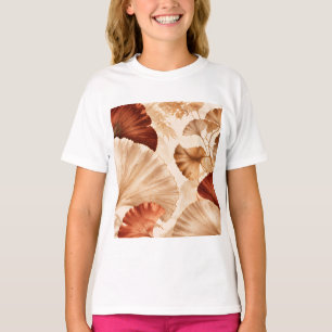 Camiseta Folhas de Ginkgo Douradas Desenho Botânico Elegant