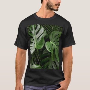 Camiseta Folhas de Monstera, layout tropical de luxo.