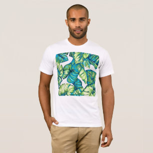 Camiseta Folhas de Monstera Tropical e Azul-Banana