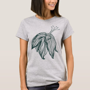 Camiseta folhas de monstera verde-escura e lírios contorno