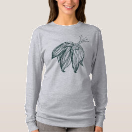 Camiseta folhas de monstera verde-escura e lírios contorno
