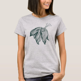 Camiseta folhas de monstera verde-escura e lírios contorno