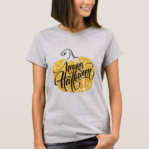 Camiseta Folhas de Ouro de Abóbora Halloween com gravaçã
