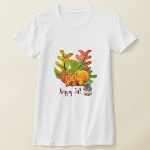 Camiseta Folhas de Outono Abóbora e Esquilo Sazonal
