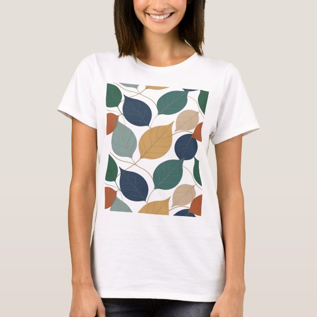 Camiseta Folhas de Outono Cinza Moderno Design Gráfico (Frente)