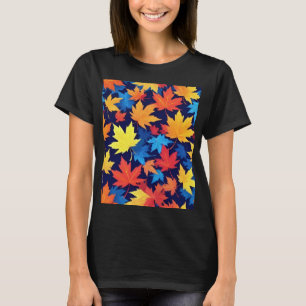 Camiseta Folhas de outono Coloridas em Fundo Azul Escuro