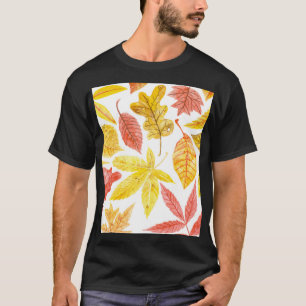 Camiseta Folhas de outono de aquarela, padrão colorido.