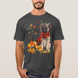 Camiseta Folhas de outono de Cão ScarfPug Cachorro outono