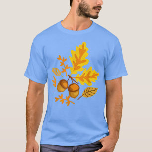 Camiseta Folhas De Outono E Bolotas Caem Para Mulheres Graç