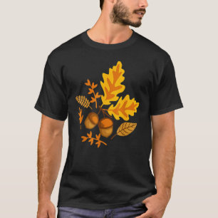 Camiseta Folhas De Outono E Bolotas Caem Para Mulheres Graç