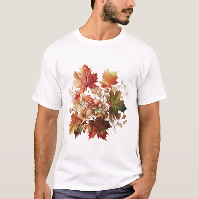 Camiseta Folhas de outono e flores em Buquê (Frente)