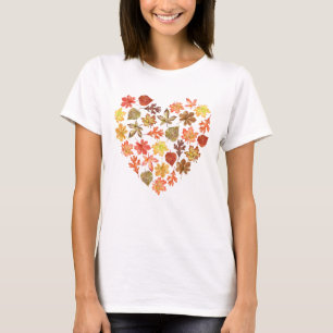 Camiseta Folhas de outono em forma de branco cardíaco