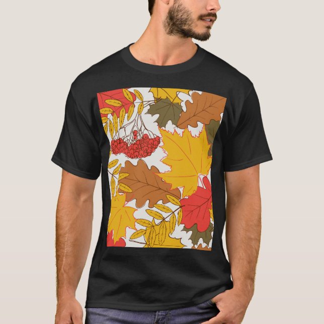 Camiseta Folhas de outono, padrão simples e uniforme (Frente)