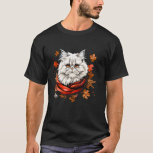 Camiseta Folhas de Outono Persa Retro Gato Temporada de Out